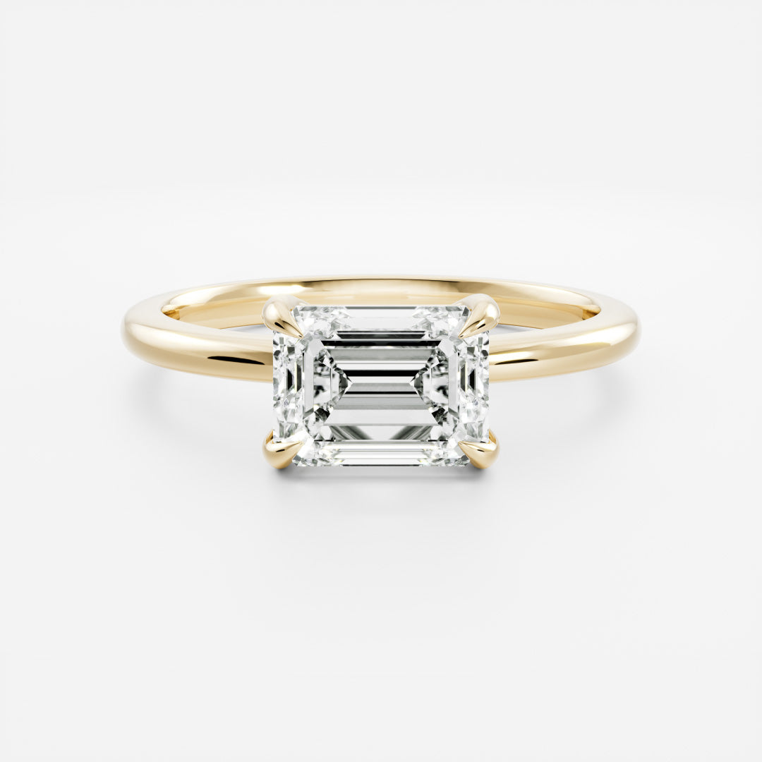 1.5 CT East West Emerald: Solitaire Lab Grown Diamond Engagement Ring