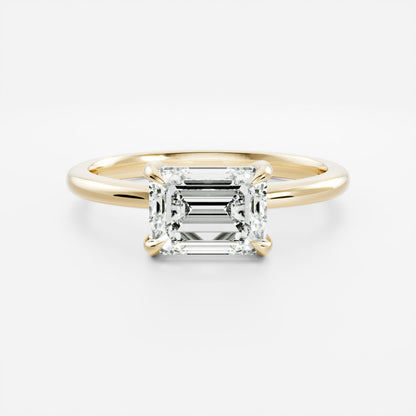 1.5 CT East West Emerald: Solitaire Lab Grown Diamond Engagement Ring