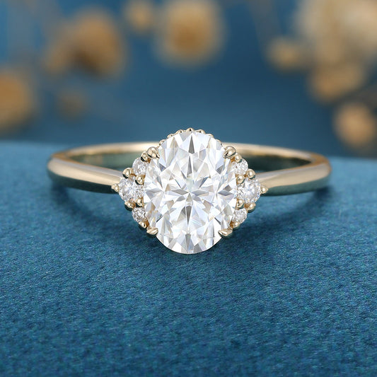 1.33 CT Oval Shaped Moissanite Cluster Engagement Ring