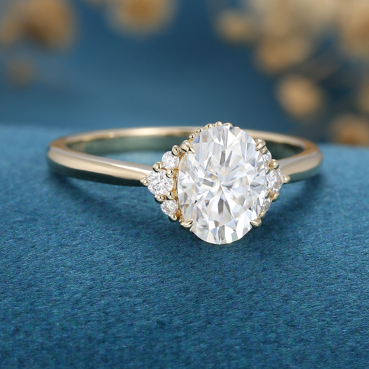 1.33 CT Oval Shaped Moissanite Cluster Engagement Ring
