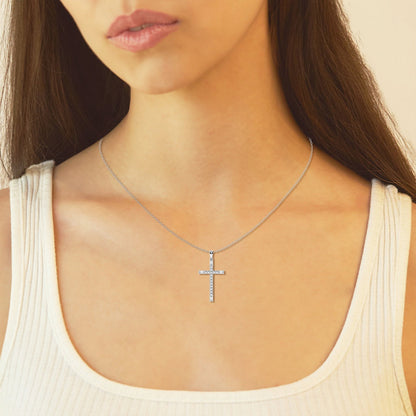 0.24 TCW Round & Baguette Shape Moissanite Cross Pendant Necklace