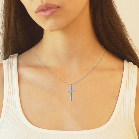 0.24 TCW Round & Baguette Shape Moissanite Cross Pendant Necklace