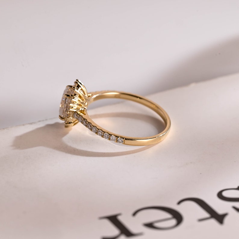 Stunning 1.0 - 2.0 CT Oval Moissanite Engagement Ring with Pave & Halo Design 10