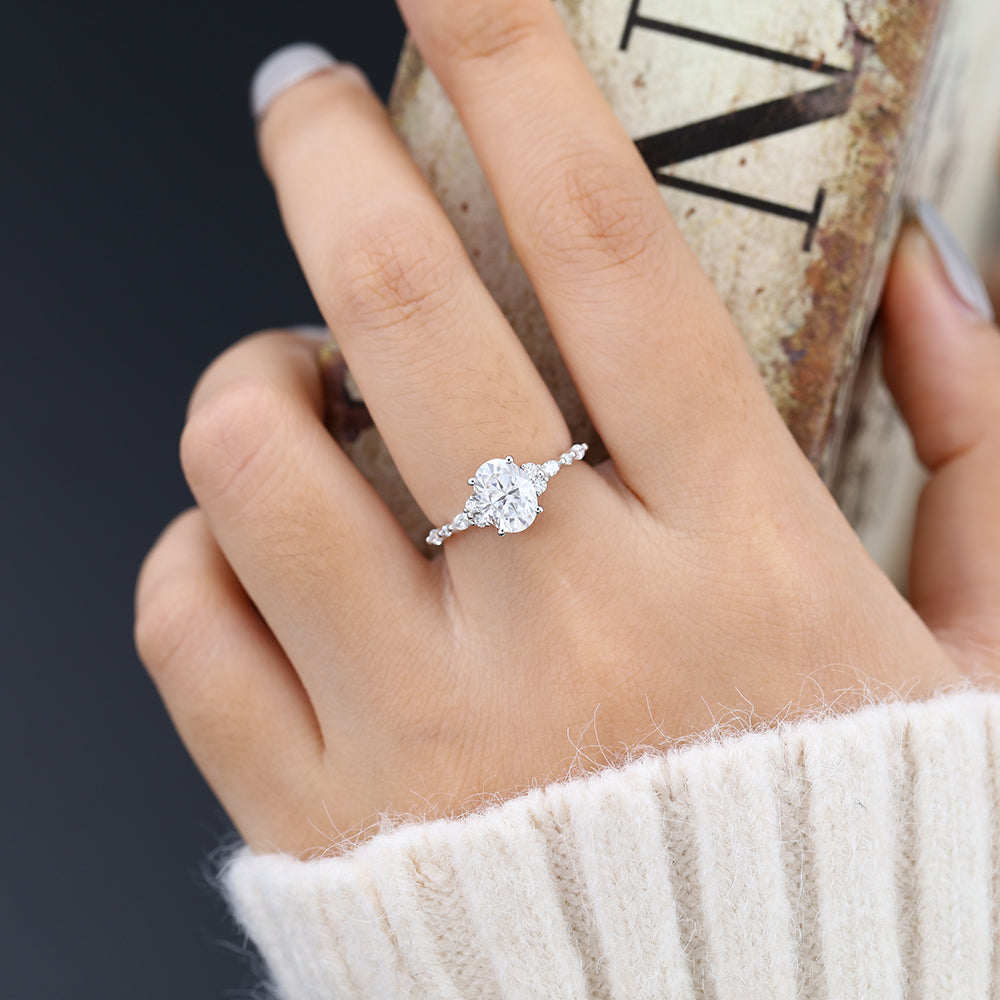 1.33 CT Oval Shaped Moissanite Pave Setting Engagement Ring