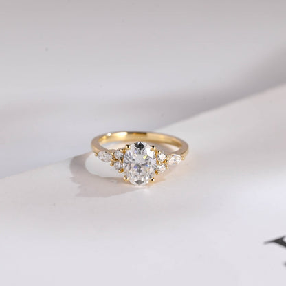 Stunning 1.0 - 2.0 CT Oval Moissanite Engagement Ring with Cluster Design 1