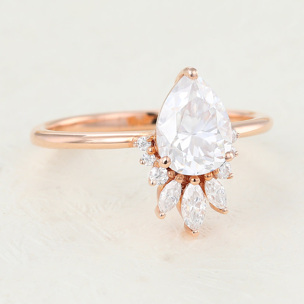 0.85 CT Pear Shaped Moissanite Cluster Engagement Ring