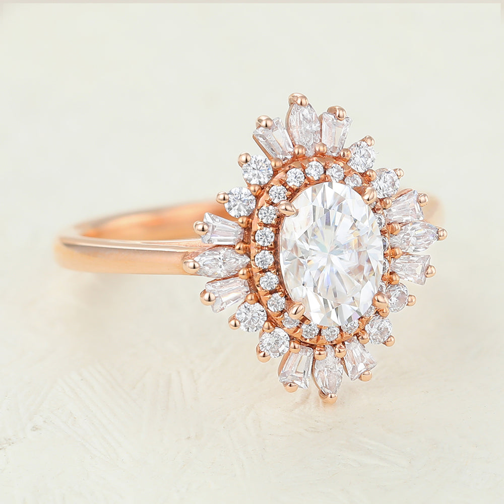 0.84 Oval Shaped Moissanite Ballerina Style Engagement Ring