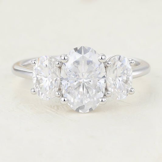 1.91 CT Oval Shaped Moissanite Three Stone Engagement Ring