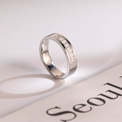 Delicate Moissanite Band with 0.20 TCW Emerald Cut Stones in Solid Gold 7