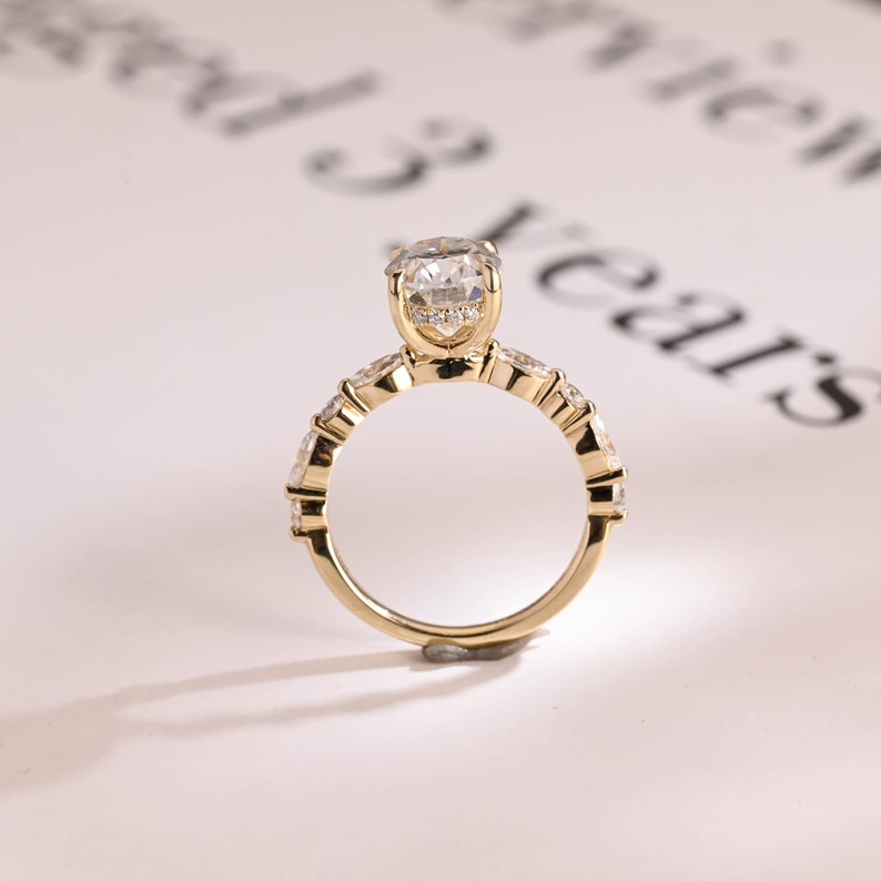 Stunning 1.0 - 2.0 CT Oval Moissanite Engagement Ring with Pave & Hidden Halo Design 8