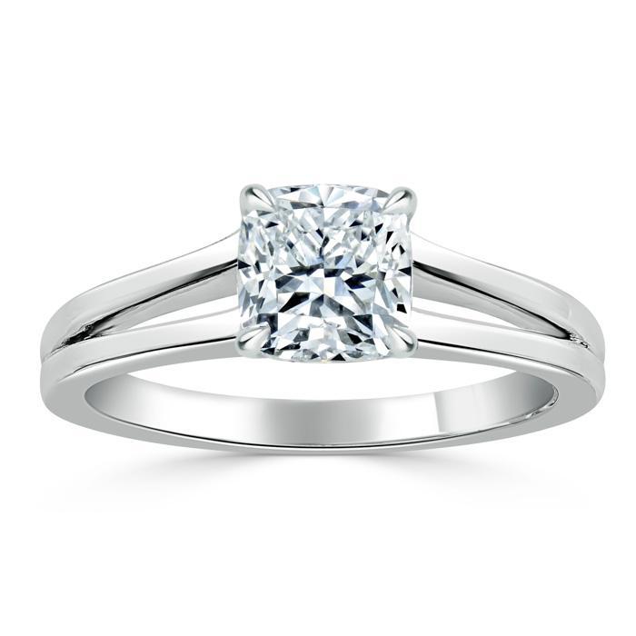 1.0 CT Cushion Cut Solitaire Split Shank Setting Moissanite Engagement Ring