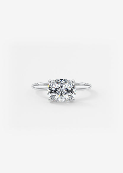 Elongated Cushion East West Hidden Halo Lab Grown Diamond Engagement Ring