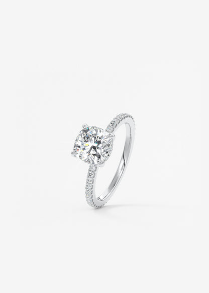 Cushion Hidden Halo Pave Lab Grown Diamond Engagement Ring