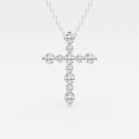 0.75 TCW Round Shape Moissanite Cross Pendant Necklace