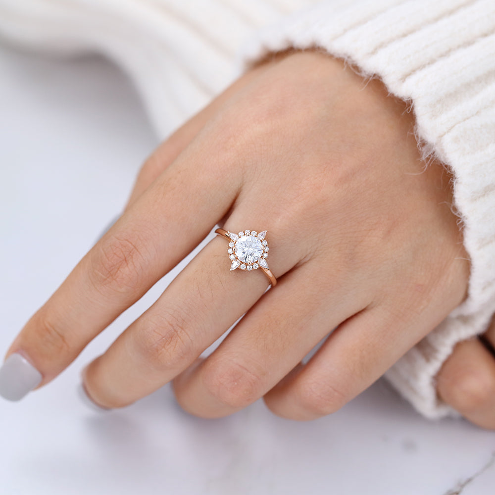 0.88 CT Round Shaped Moissanite Halo Engagement Ring