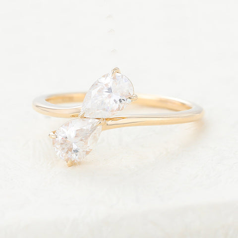 0.39 CT Pear Shaped Moissanite Two Stone Engagement Ring