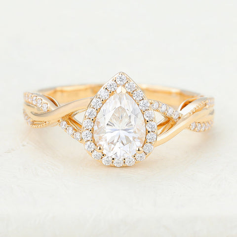 0.43 CT Pear Shaped Moissanite Halo & Twisted Pave Engagement Ring