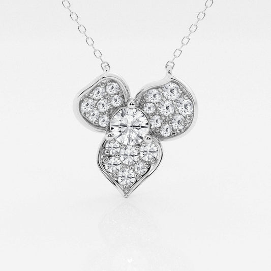 0.96 TCW Round Shape Moissanite Flower Necklace
