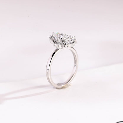 Stunning 1.0 - 2.0 CT Pear Moissanite Engagement Ring with Cluster Design 8