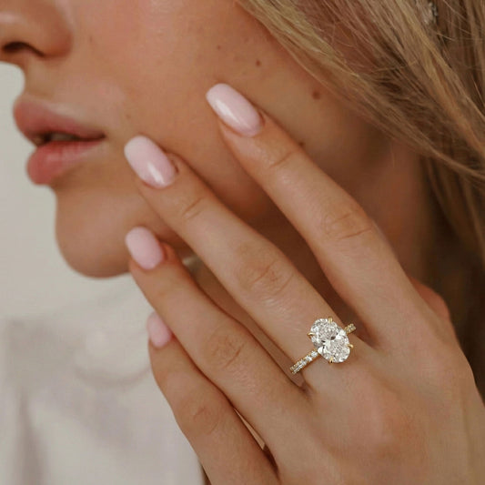 2.50 CT Oval Pave Moissanite Engagement Ring