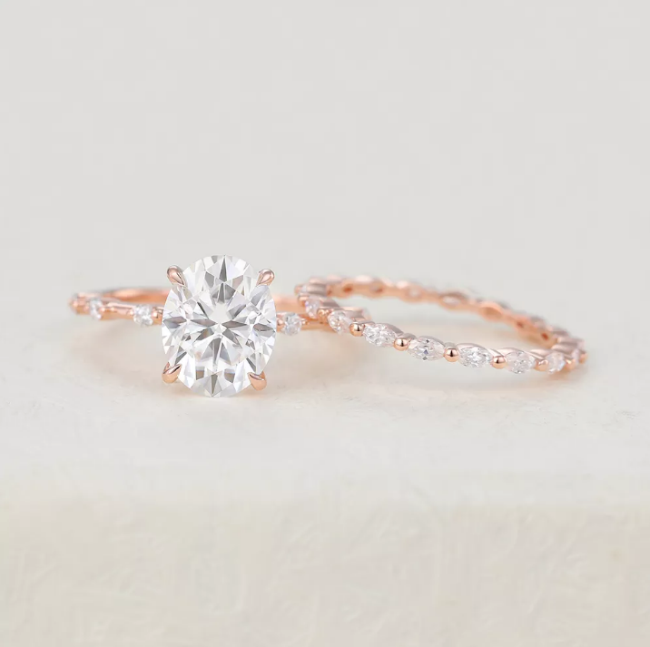 3.0 CT Oval Moissanite Solitaire Bridal Ring Set