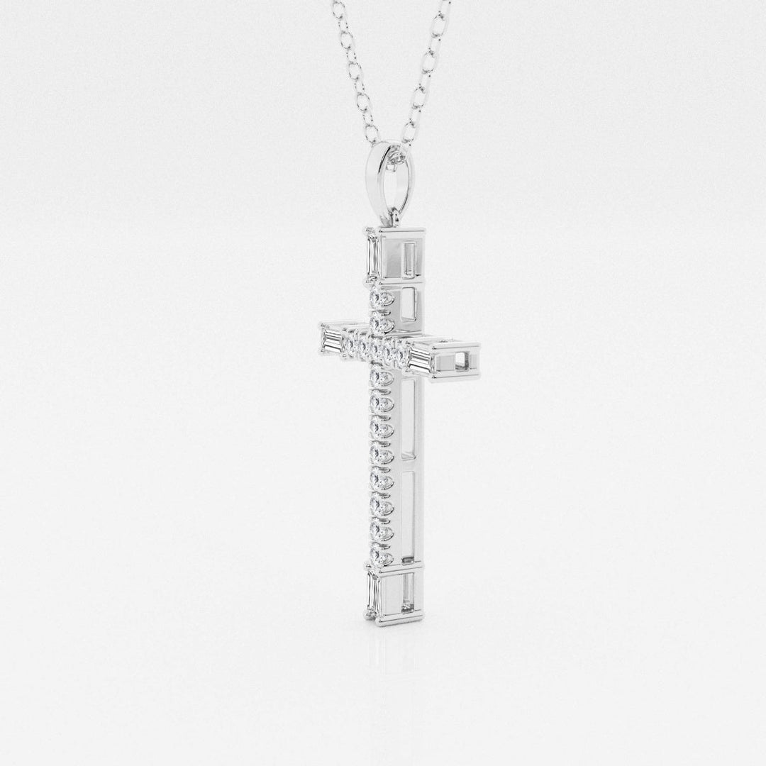 0.24 TCW Round & Baguette Shape Moissanite Cross Pendant Necklace