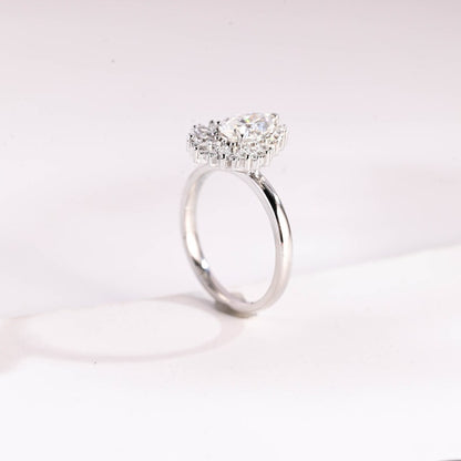 Stunning 1.0 - 2.0 CT Pear Moissanite Engagement Ring with Cluster Design 7