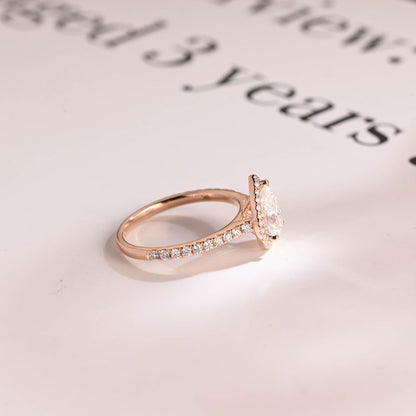 Stunning 1.0 - 2.0 CT Pear Moissanite Engagement Ring with Pave & Halo Design 9