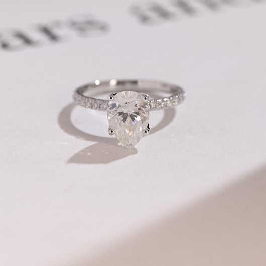 Stunning 1.0 - 2.0 CT Pear Moissanite Engagement Ring with Pave Design 1