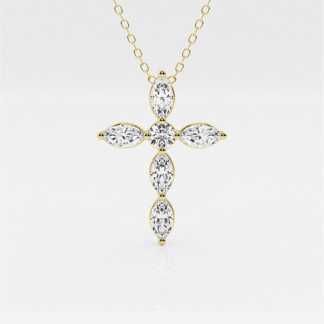 1 Carats Round & Marquise Shape Moissanite Cross Pendant Necklace