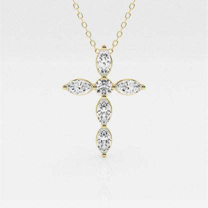 1 Carats Round & Marquise Shape Moissanite Cross Pendant Necklace