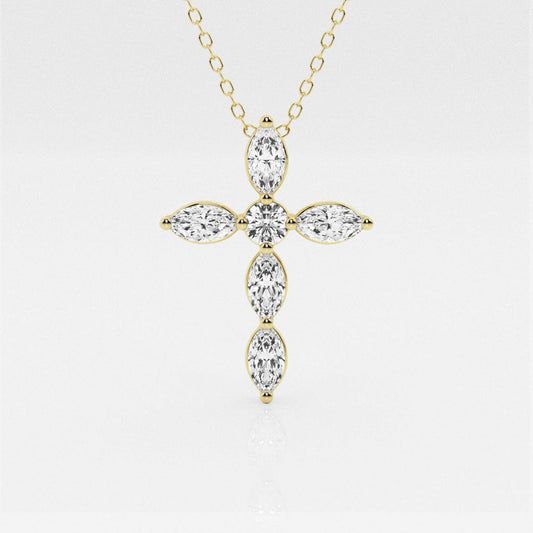 1 Carats Round & Marquise Shape Moissanite Cross Pendant Necklace