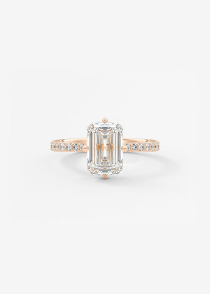 Emerald Hidden Halo Pave Lab Grown Diamond Engagement Ring