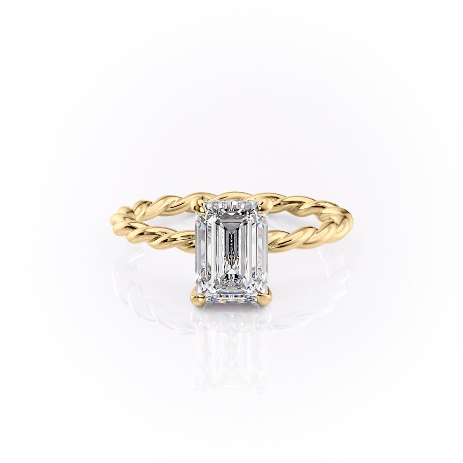 1.91 CT Emerald Cut Hidden Halo Twisted Pave Setting Moissanite Engagement Ring
