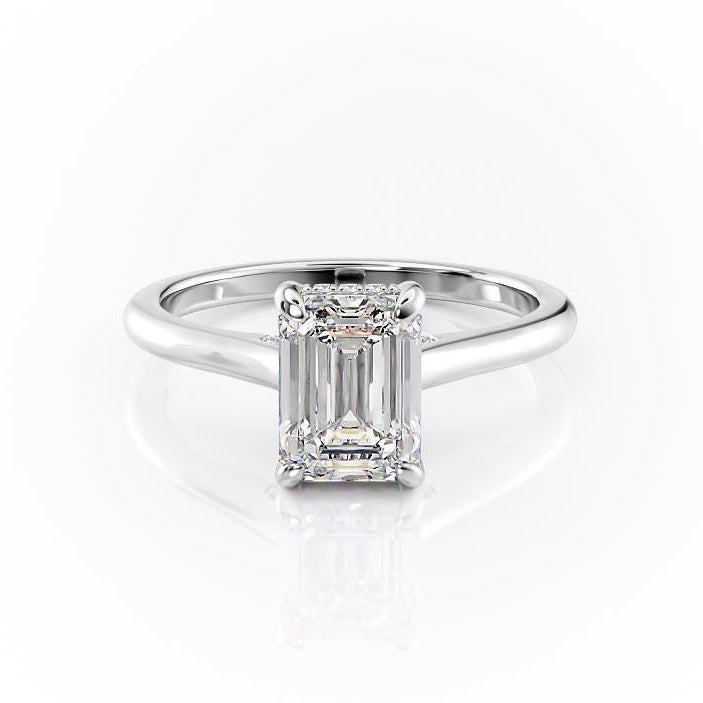 1.91 CT Emerald Cut Solitaire Hidden Halo Setting Moissanite Engagement Ring