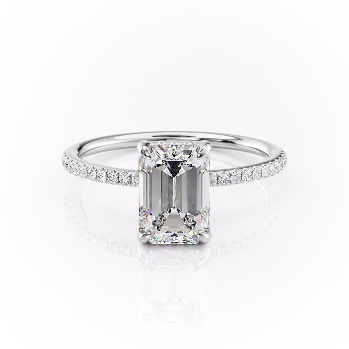 2.10 CT Emerald Cut Hidden Halo Pave Setting Moissanite Engagement Ring