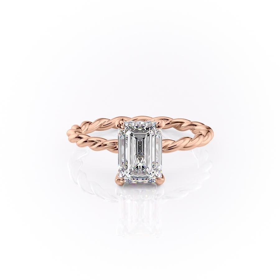 1.91 CT Emerald Cut Hidden Halo Twisted Pave Setting Moissanite Engagement Ring