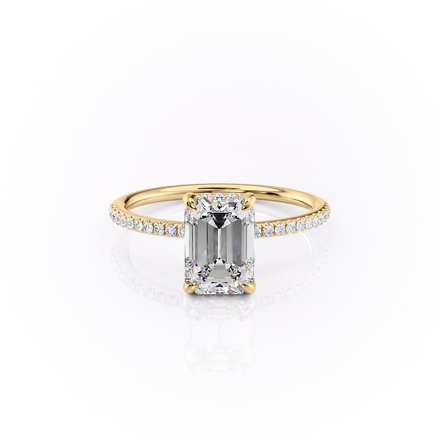 2.10 CT Emerald Cut Hidden Halo Pave Setting Moissanite Engagement Ring