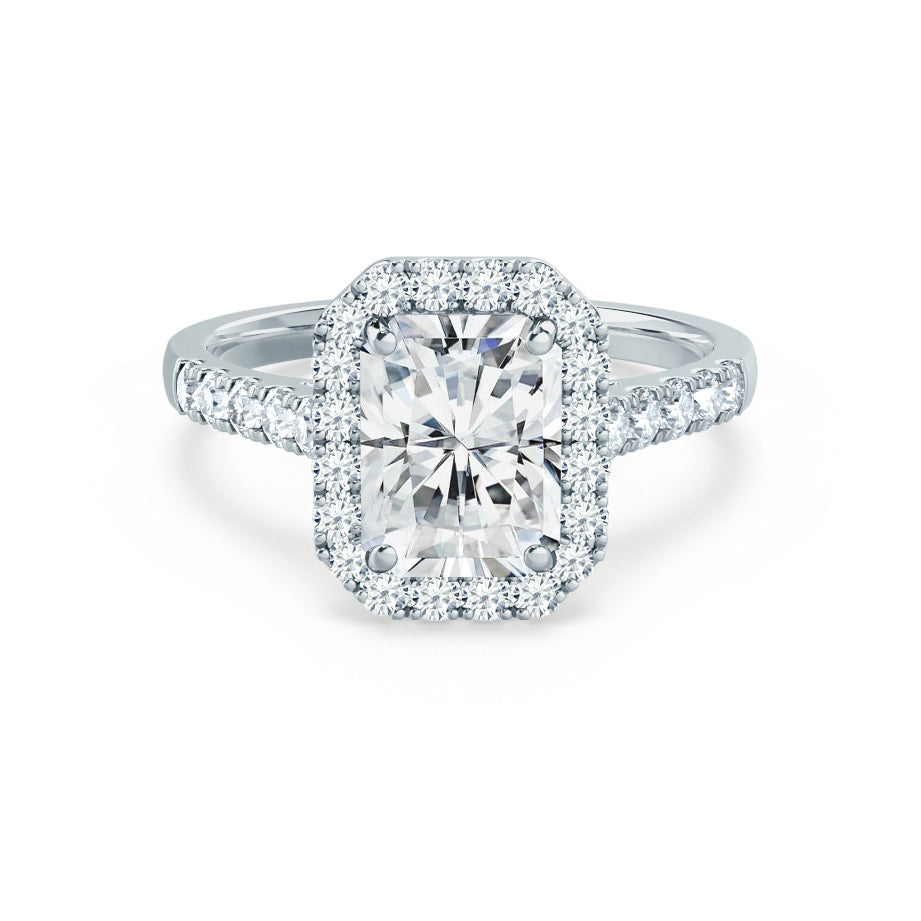 0.70 CT Radiant Shaped Moissanite Halo Engagement Ring