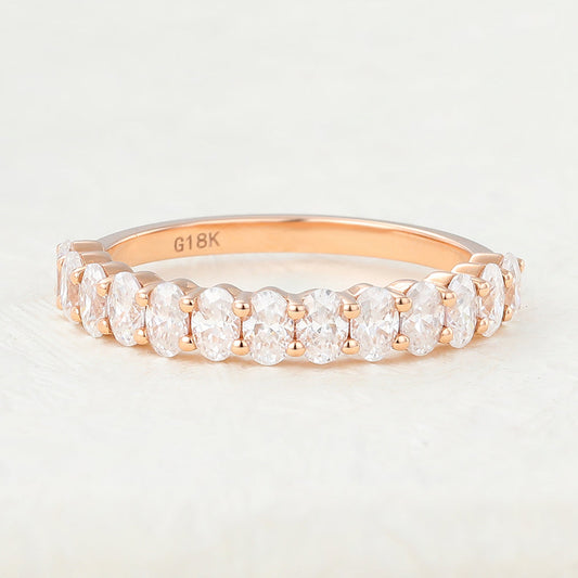 0.78 CT Oval Shaped Moissanite Half Eternity Wedding Band