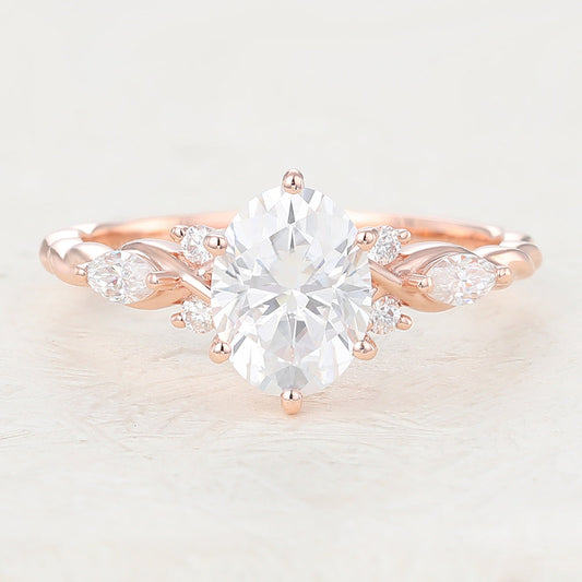 1.33 CT Oval Shaped Moissanite Cluster Engagement Ring