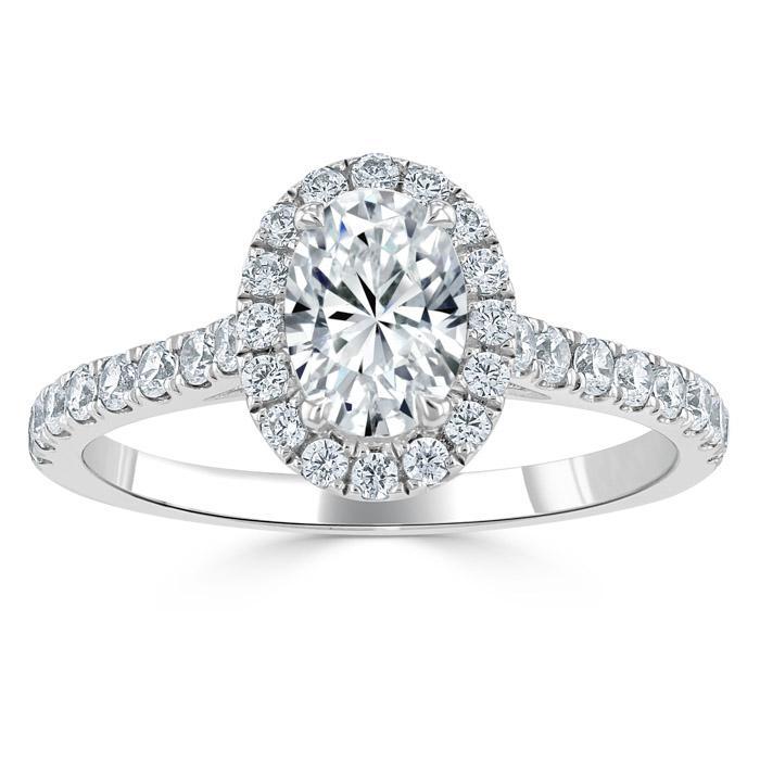 0.94 CT Oval Cut Halo Moissanite Engagement Ring With Pave Setting