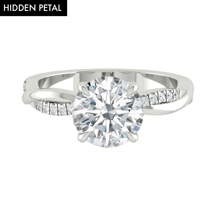 1.85 CT Round Cut Solitaire Twisted Pave Moissanite Engagement Ring