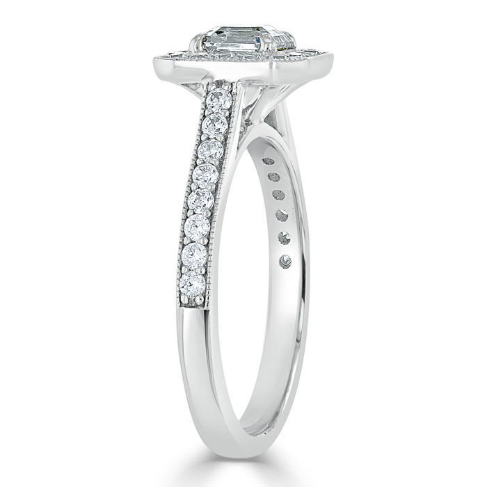 1.05 CT Asscher Cut Halo Pave Setting Moissanite Engagement Ring