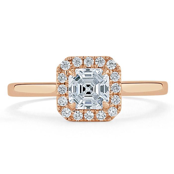 0.75 CT Asscher Cut Halo Moissanite Engagement Ring