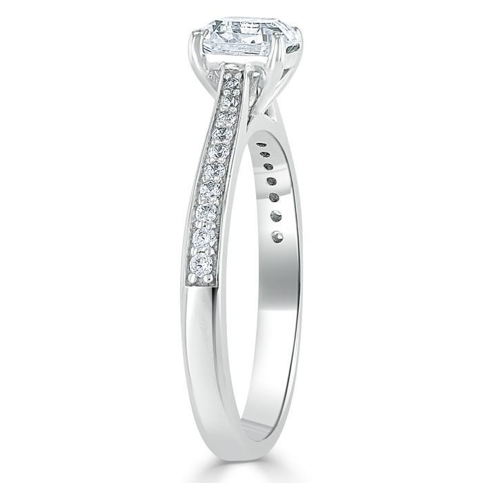 1.0 CT Asscher Cut Solitaire Moissanite Engagement Ring With Chanel Pave Setting