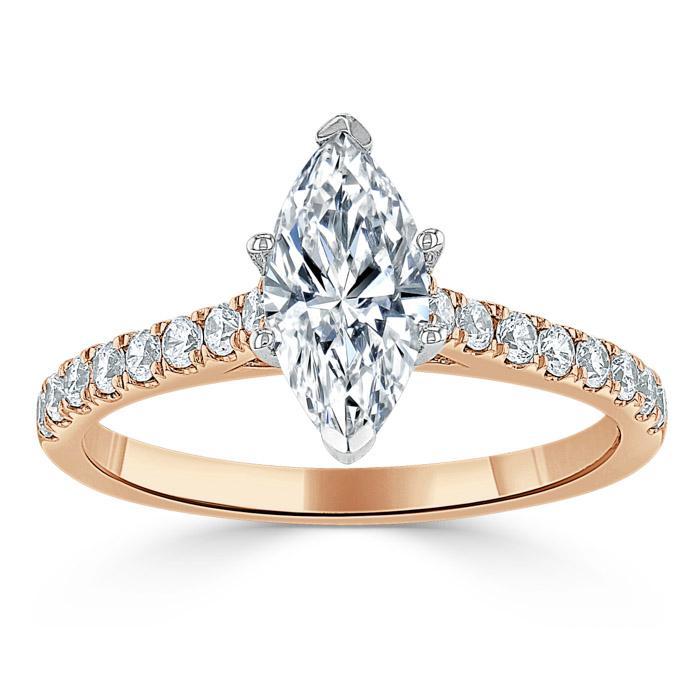 1.0 CT Marquise Cut Solitaire Pave Moissanite Engagement Ring