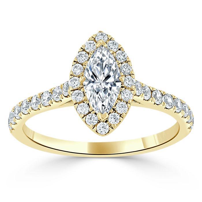 1.0 CT Marquise Cut Halo Moissanite Engagement Ring With Pave Setting