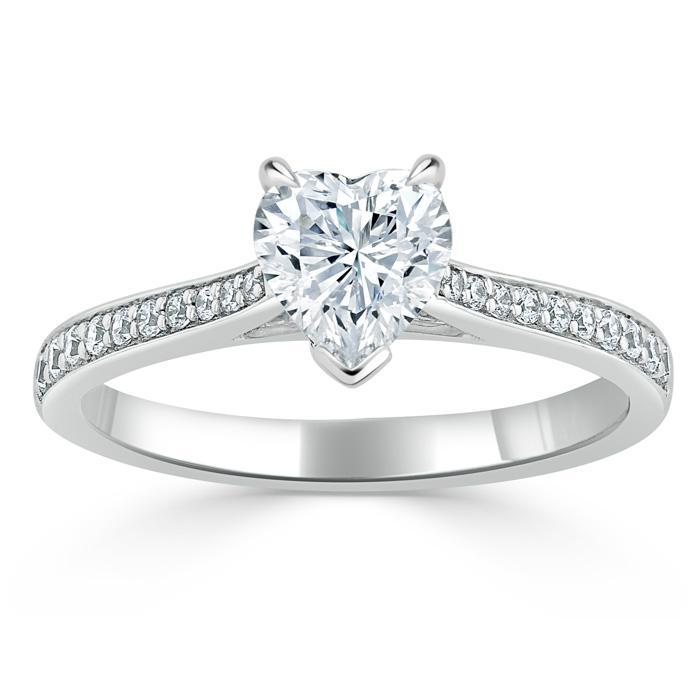 1.0 CT Heart Cut Solitaire Channel Pave Moissanite Engagement Ring