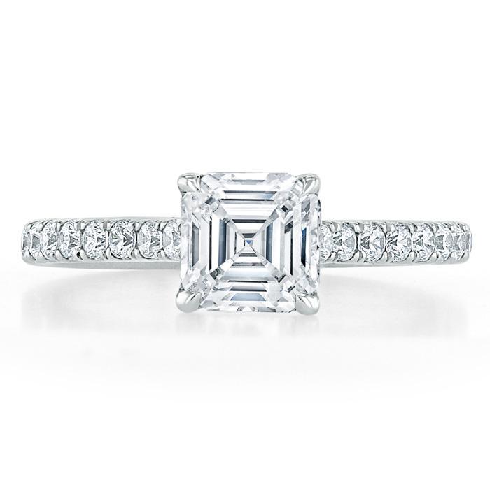 1.0 CT Asscher Cut Solitaire Pave Setting Moissanite Engagement Ring